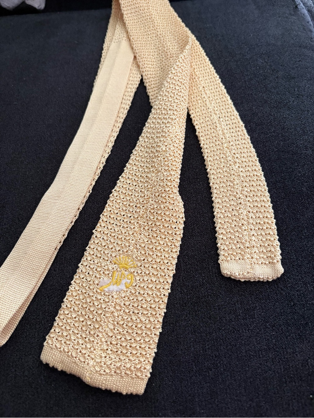 Men’s Grieves and Hawkes Silk Tie Cream Knit Embroidered Crown Logo